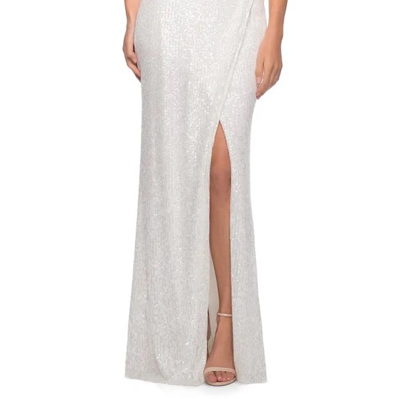 La Femme Strapless Sequin Gown in White - Picture 8 of 9